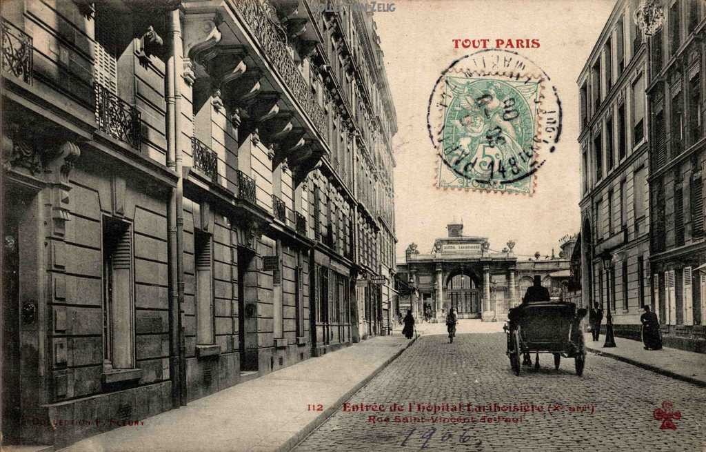 112 - Entrée de l'Hôpital Lariboisière - Rue St-Vincent-de-Paul