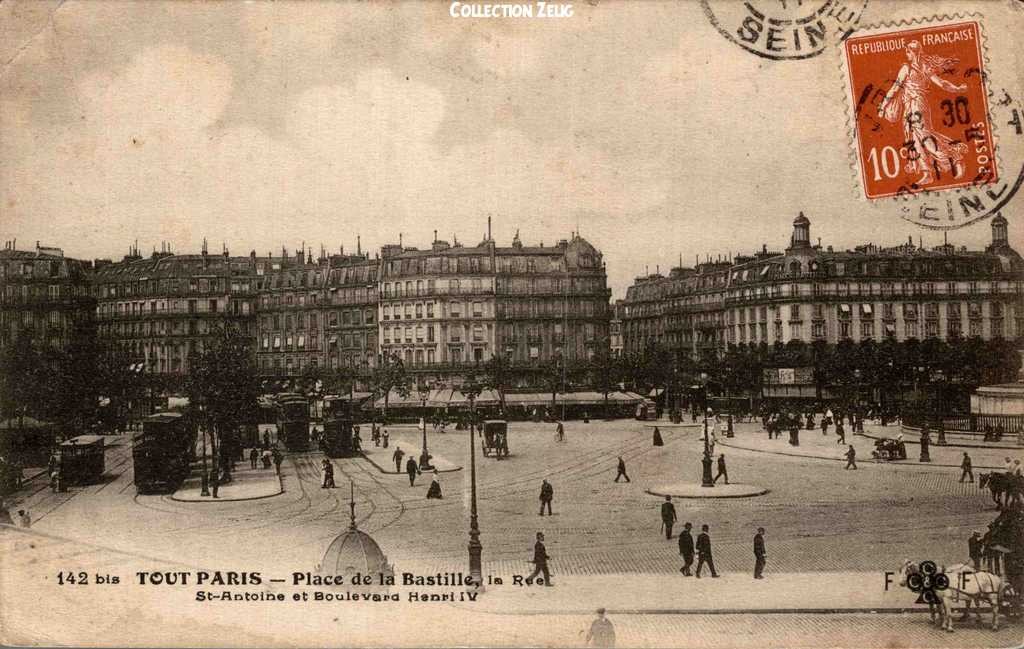 142 bis - Place de la Bastille, la Rue St-Antoine et le Boulevard Henri IV