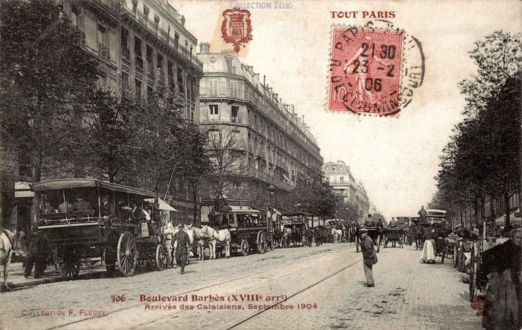 306 - Boulevard Barbès - Arrivée des Calaisiens, Septembre 1904