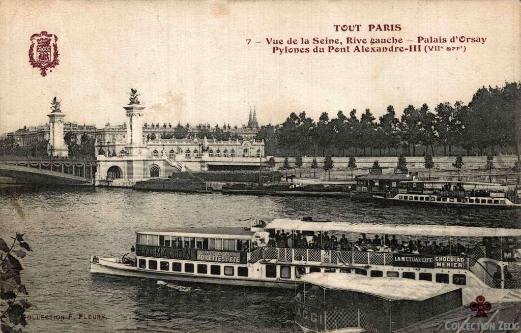 7 - Vue de la Seine, Rive gauche - Palay d'Orsay, Pylones du Pont Alexandre III
