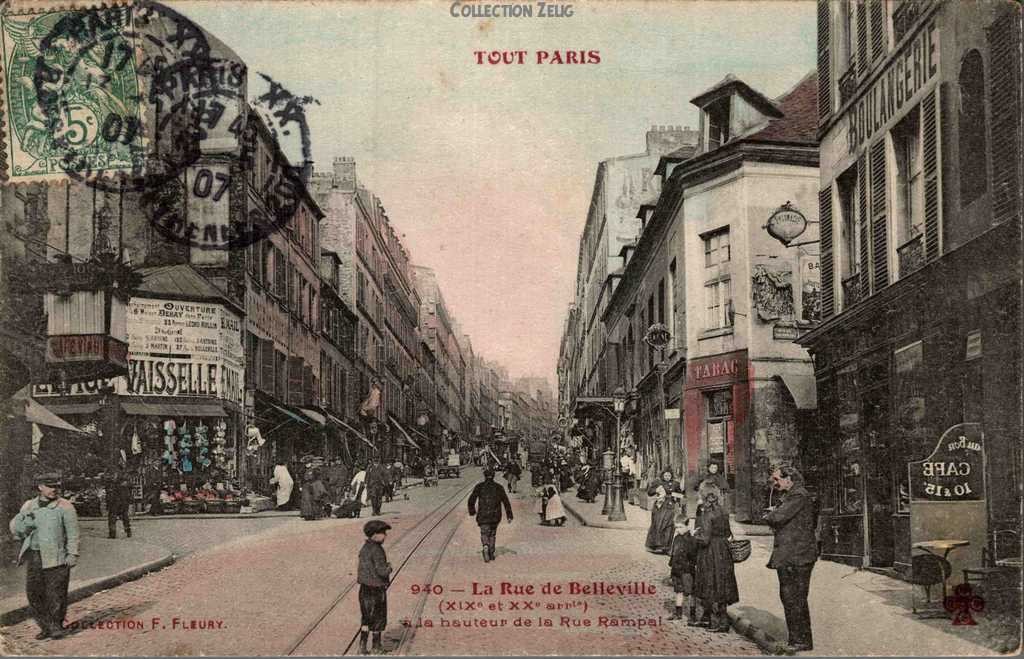 940 - La Rue de Belleville à la hauteur de la Rue Rampal