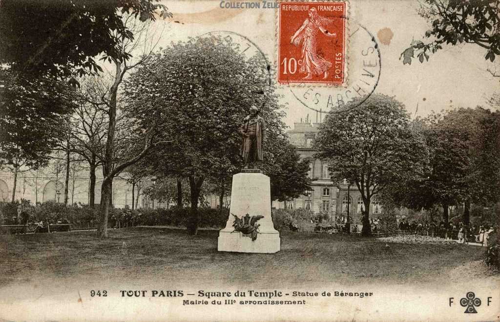 942 - Square du Temple - Statue de Béranger - Mairie du III° arrt