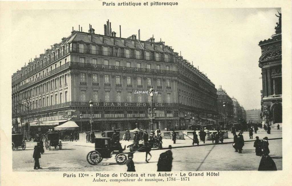 Bréger A. -  Paris IX° - Place de l'Opéra et rue Auber - Le Grand Hôtel