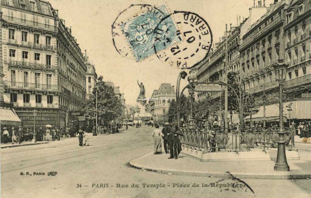 BF 34 - PARIS - Rue du Temple - Place de la République