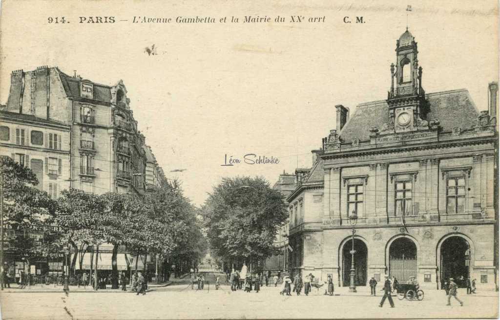 CM 914 - L'Avenue Gambetta et la Mairie du XX° arrt.