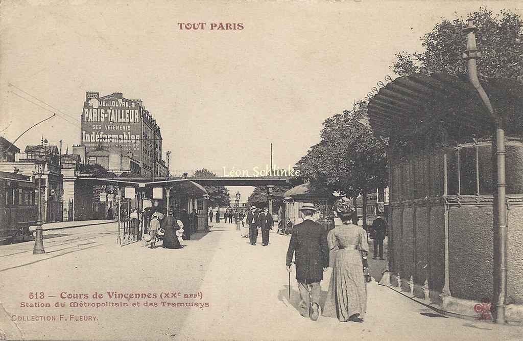 Tout Paris 513 - Cours de Vincennes, Station du Métro et Tramways