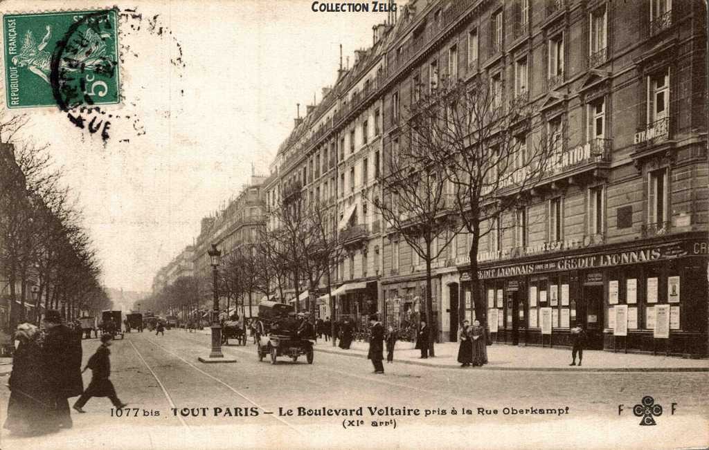 1077 bis - Le Boulevard Voltaire pris de la Rue Oberkampf