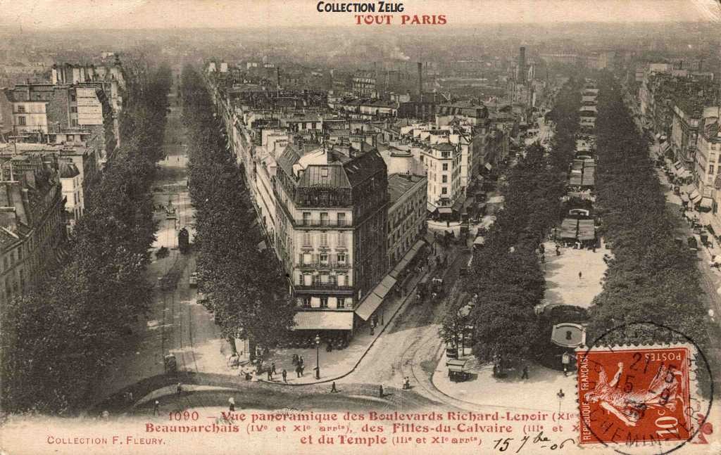 1090 - Vue panoramique des Boulevards Richard-Lenoir, Beaumarchais et Temple