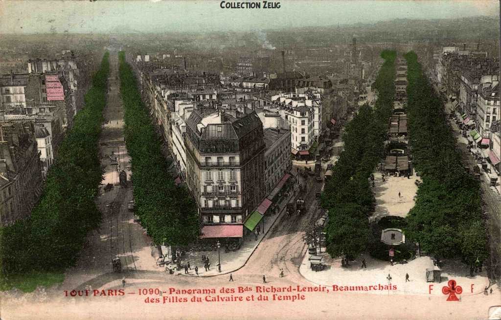 1090 - Vue panoramique des Boulevards Richard-Lenoir, Beaumarchais et Temple