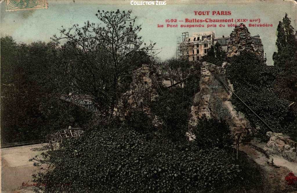 1092 - Buttes-Chaumont - Le Pont suspendu vu du côté du Belvédère