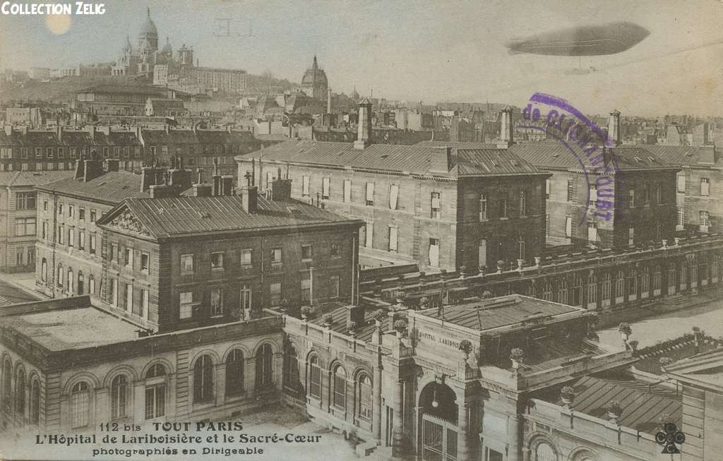 112 bis- L'Hôpital Lariboisière et le Sacré-Coeur photographiés en Dirigeable