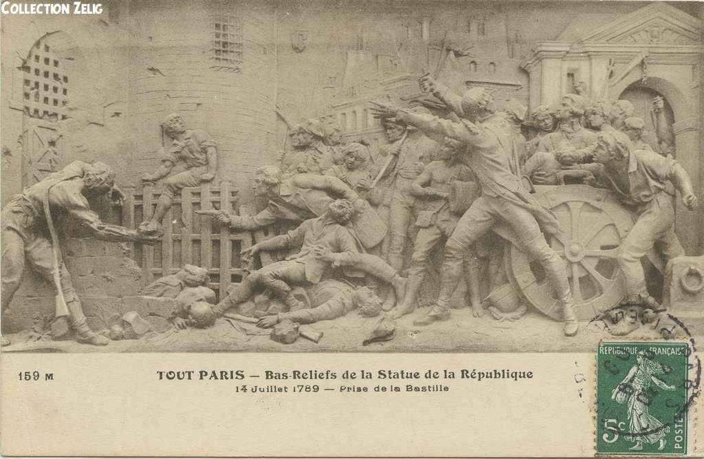 159 M - Bas-reliefs de la Statue de la République - Prise de la Bastille