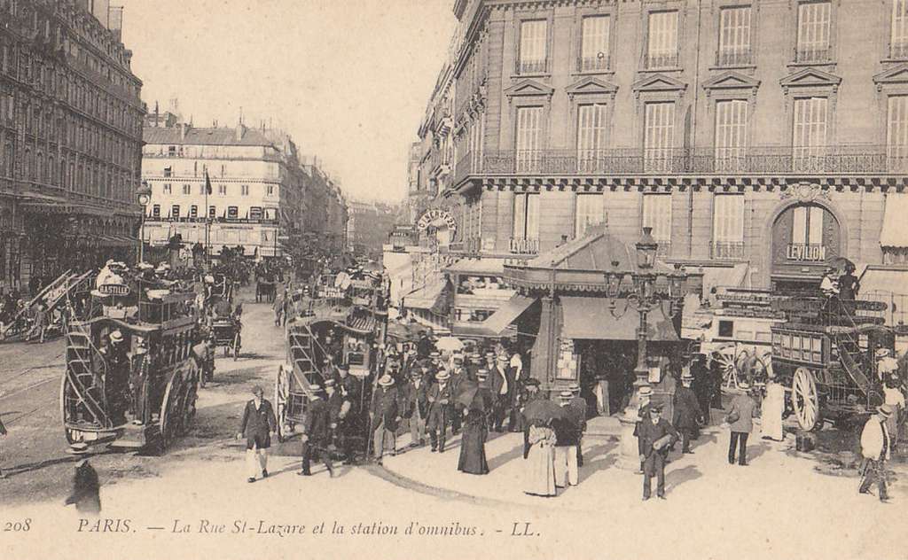208 - PARIS - La Rue St-Lazare et la station d'omnibus