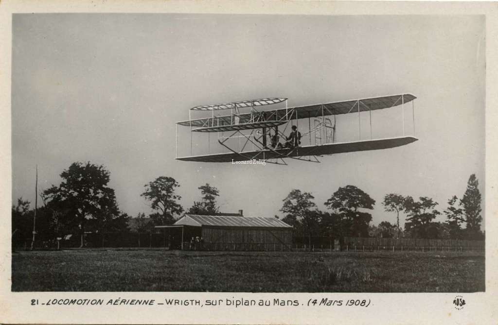 21 - Locomotion Aérienne - Wright sur biplan au Mans (4 mars 1908)
