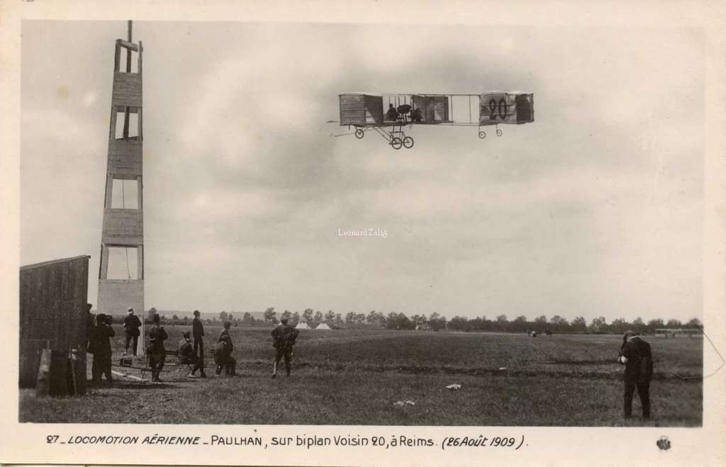 27 - Locomotion Aérienne - Paulhan sur biplan Voisin 20 à Reims (26 Août 1909)