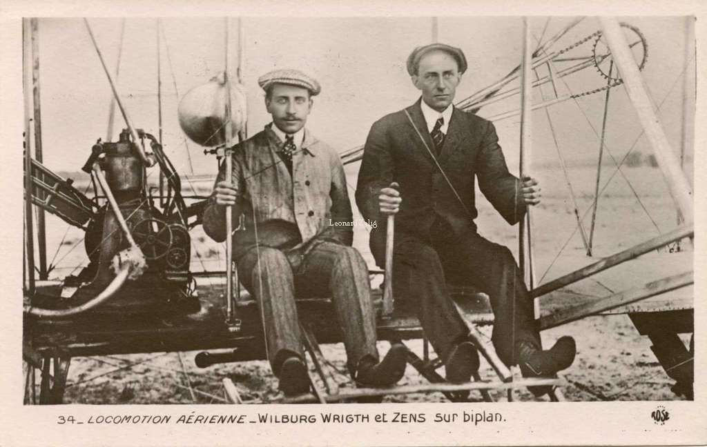 34 - Locomotion Aérienne - Wilbur Wright et Zens sur Biplan