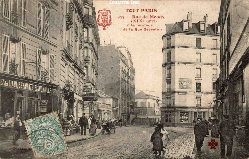 373 - Rue de Meaux à la hauteur de la Rue Secrétan