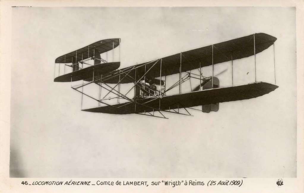 46 - Locomotion Aérienne - Comte de Lambert sur Wright à Reims (25 Août 1909)