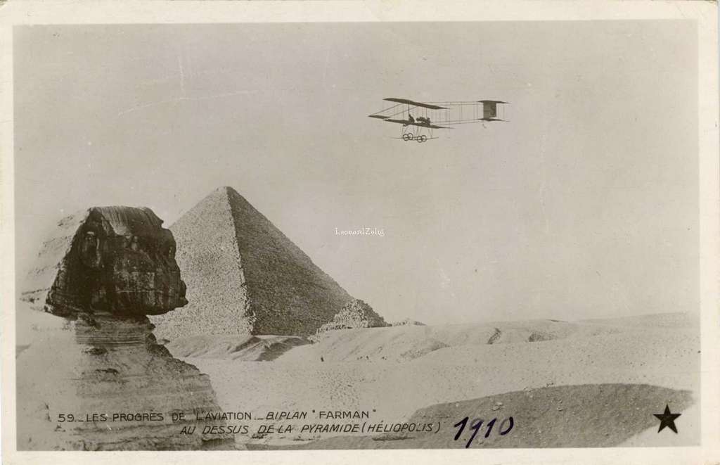 59 - Les Progrès de l'Aviation - Biplan Farman au dessus de la Pyramide (Héliopolis)
