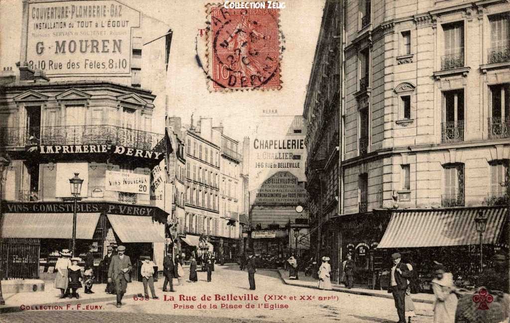 633 - La Rue de Belleville prise de la Place de l'Eglise