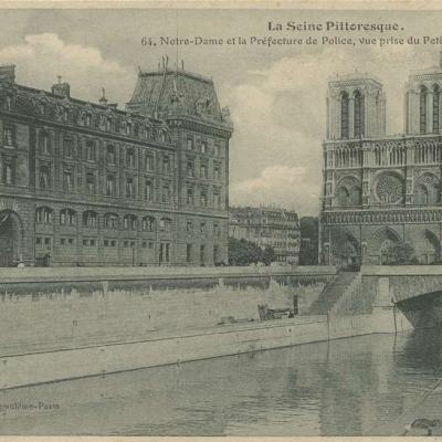 64 - Notre-Dame et la Préfecture de Police - Vue prise du Petit-Bras de la Seine