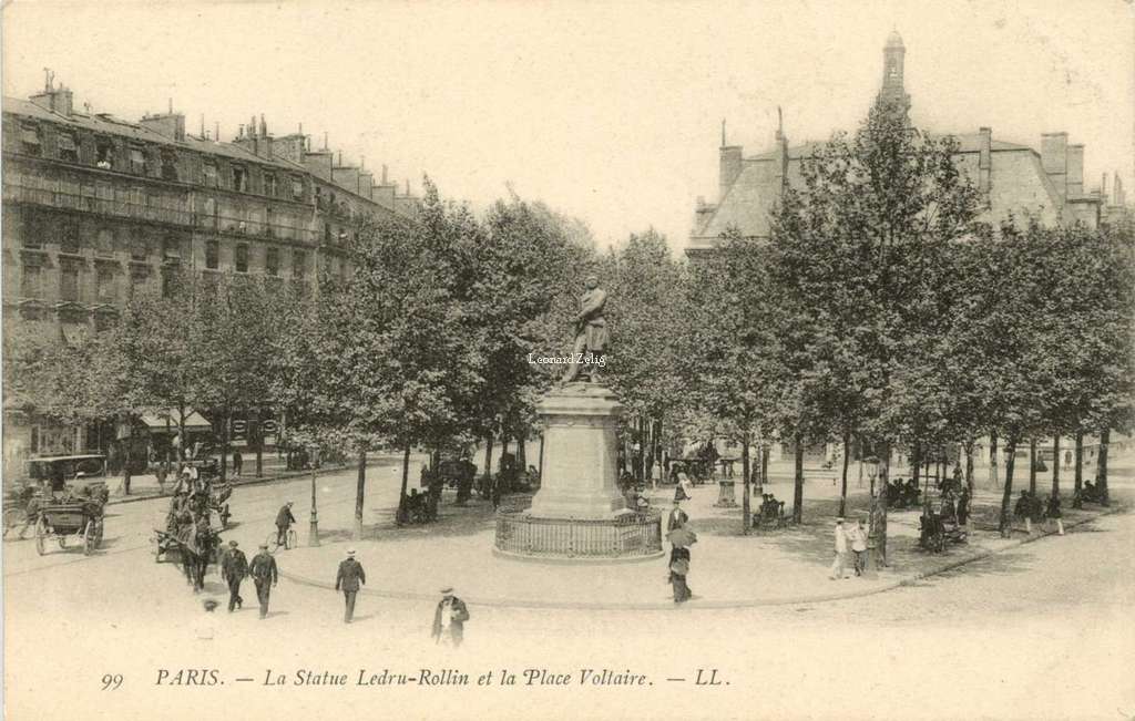 99 - PARIS - La Statue Ledru-Rollin et la Place Voltaire