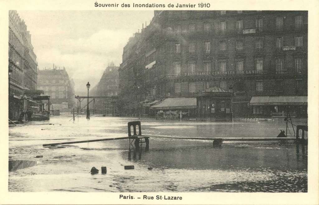 A.Bréger - Souvenir des Inondations de Janvier 1910 - Paris - Rue St-Lazare