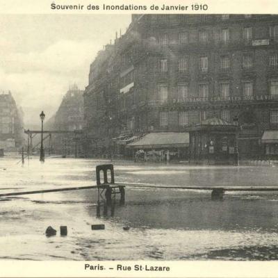 A.Bréger - Souvenir des Inondations de Janvier 1910 - Paris - Rue St-Lazare