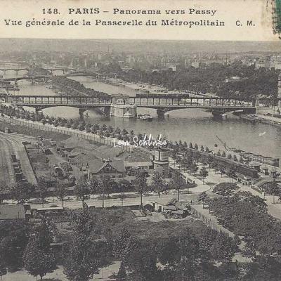 CM 148 - Panorama vers Passy, Vue Générale de la passerelle du Métropolitain