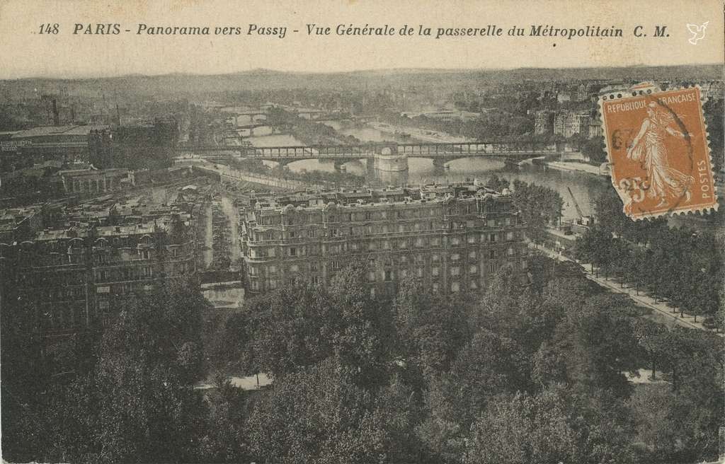 CM 148 -  Panorama vers Passy,  Vue Générale de la passerelle du Métropolitain