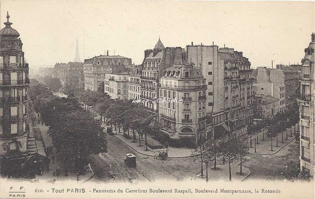 FF 610 - Panorama du Carrefour Bd Raspail, Bd Montparnasse, la Rotonde