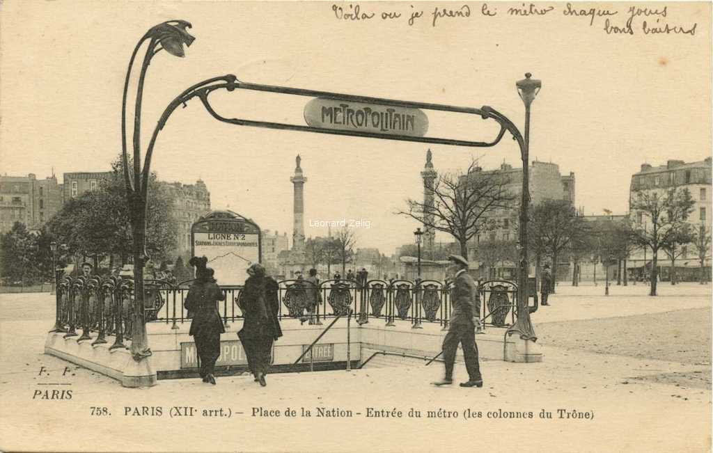 FF 758 - PARIS (XII arrt.) - Place de la Nation - Entrée du Métro