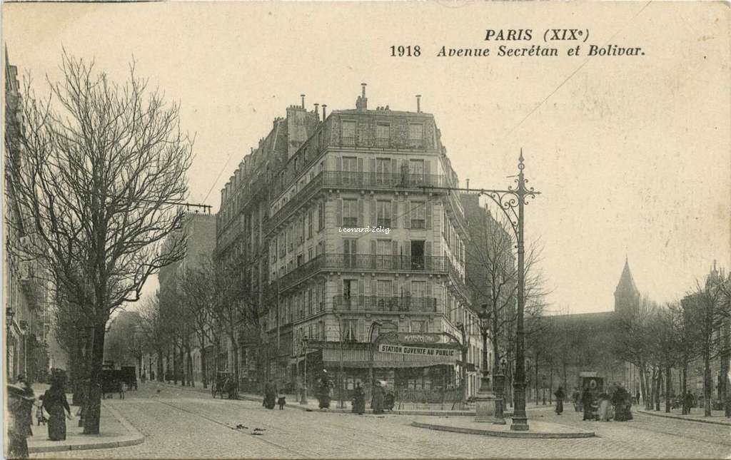 Inconnu 1918 - PARIS (XIX°) - Avenue Secrétan et Bolivar