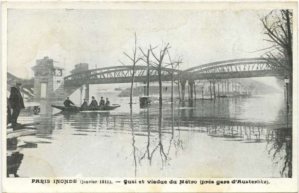 Inconnu - Paris Inondé - Quai et Viaduc de Métro (près Gare d'Austerlitz)