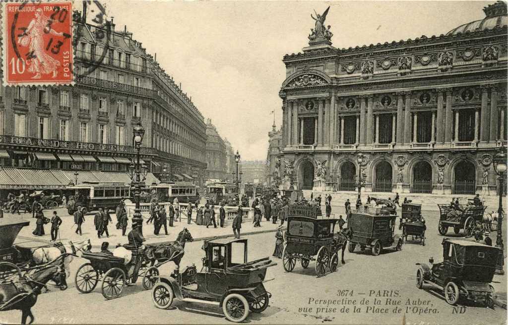 ND 3674 - PARIS - Perspective de la Rue Auber, vue prise de la Place de l'Opéra