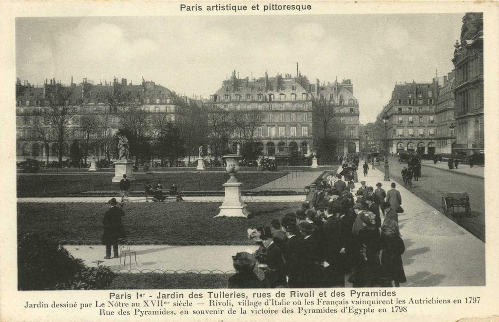 PARIS I° - Jardin des Tuileries rues de Rivoli et des Pyramides