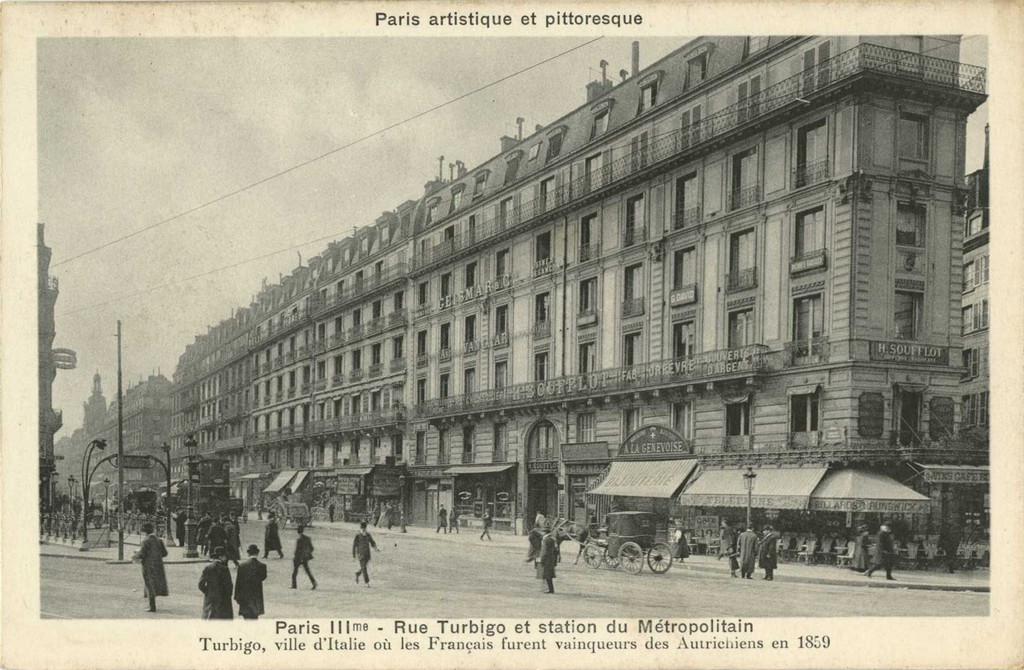 PARIS III°  - Rue Turbigo et station du Métropolitain