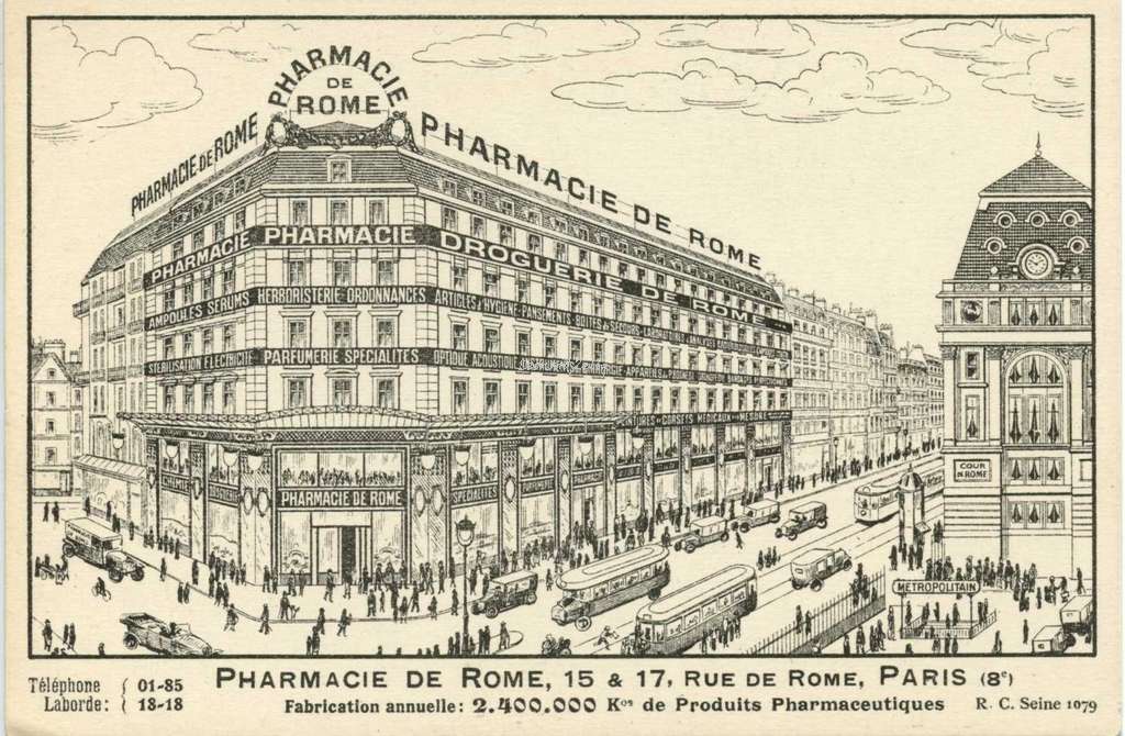 Pharmacie de Rome - 15 & 17, Rue de Rome, PARIS (8°)