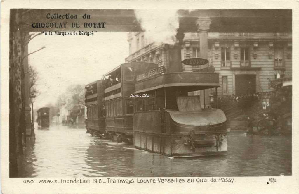 Rose 480 - Inondation 1910 - Tramways Louvre-Versailles au Quai de Passy