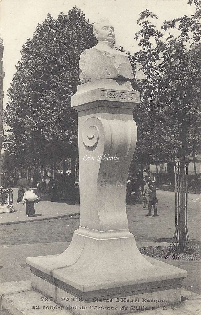 CM 737 - Statue d'Henry Becque au Rond-point de l'Avenue de Villiers -
